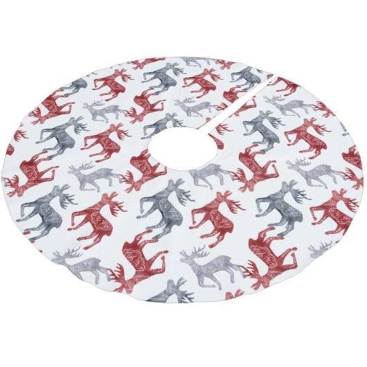 Red Blue Nordic Pattern Reindekerst Kerstboom Rok (Gekanteld)