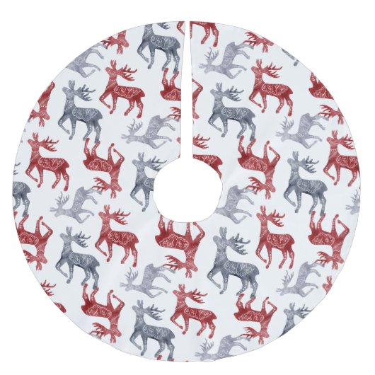 Red Blue Nordic Pattern Reindekerst Kerstboom Rok (Voorkant)