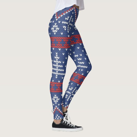 Red Blue Nordic Sweater Pattern Winter Kerstmis Leggings (Rechts)