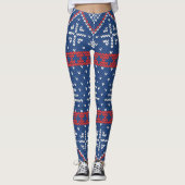 Red Blue Nordic Sweater Pattern Winter Kerstmis Leggings (Voorkant)