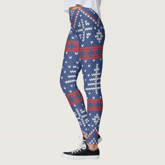 Red Blue Nordic Sweater Pattern Winter Kerstmis Leggings (Links)