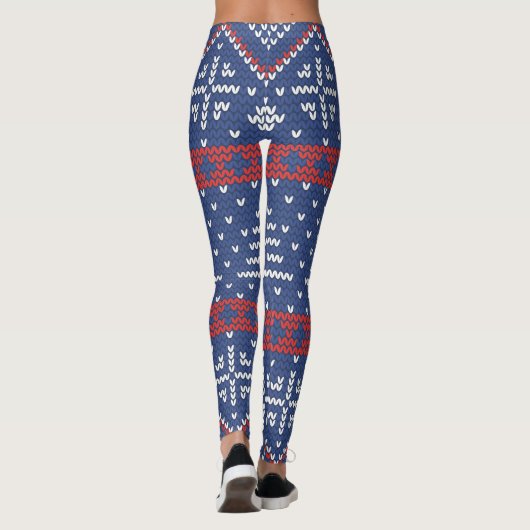 Red Blue Nordic Sweater Pattern Winter Kerstmis Leggings (Achterkant)