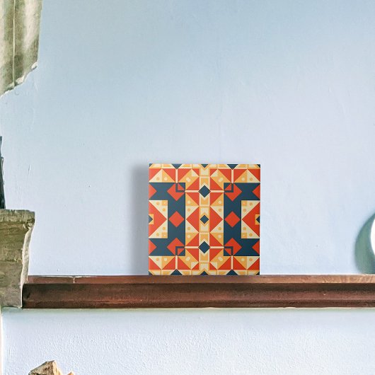Red Blue Oranje Geometric Moroccan Bohemian Mosaic Tegeltje