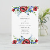 Red Blue Painterly Summer Wedding Kaart (Staand voorkant)