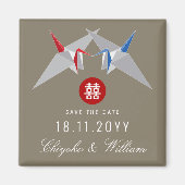 Red Blue Paper Cranes Asian Wedding Save the Date Magneet (Voorkant)
