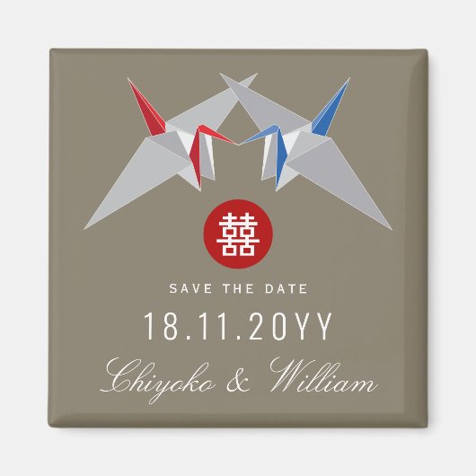 Red Blue Paper Cranes Asian Wedding Save the Date Magneet (Voorkant)