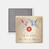 Red Blue Paper Cranes Asian Wedding Save the Date Magneet (Voorkant / Achterkant)