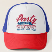 Red Blue Party Alsof het 4 juli 1776 is Trucker Pet (Voorkant)