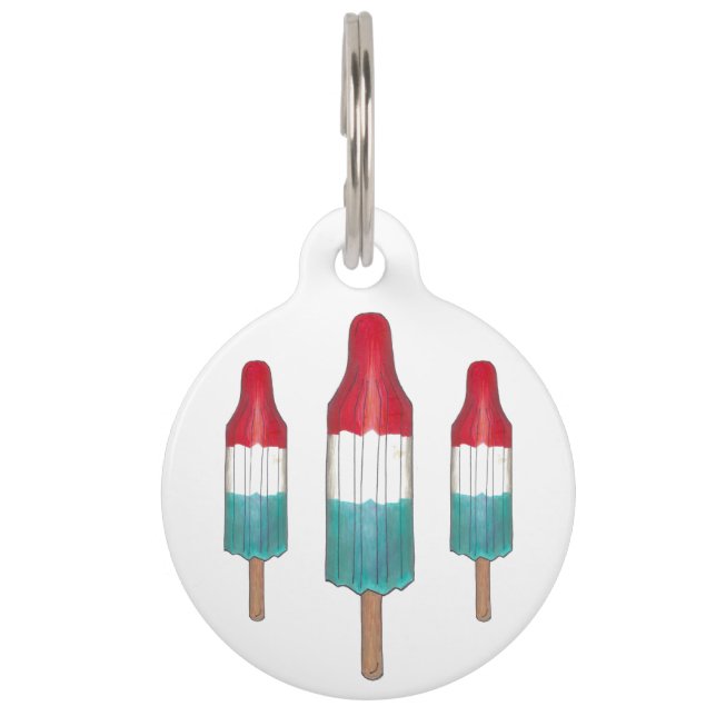 Red Blue Patriotic Rocket Pop Popsiche, 4 juli Huisdierpenning (Voorkant)
