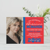 Red & Blue Paw Print Afstuderen Aankondiging (Staand voorkant)