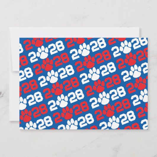 Red & Blue Paw Print Afstuderen Aankondiging (Achterkant)
