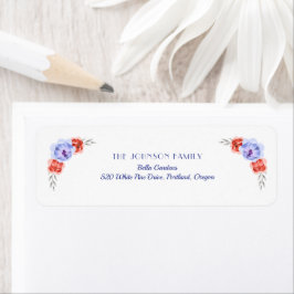 Red Blue Peony Wreath Baby shower Return Address Etiket