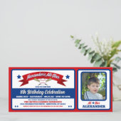 Red & Blue Photo Baseball Game Ticket Birthday Kaart (Staand voorkant)