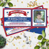 Red & Blue Photo Baseball Game Ticket Birthday Kaart