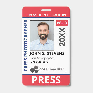 Red Blue Photo & Logo Press ID QR Code Badge