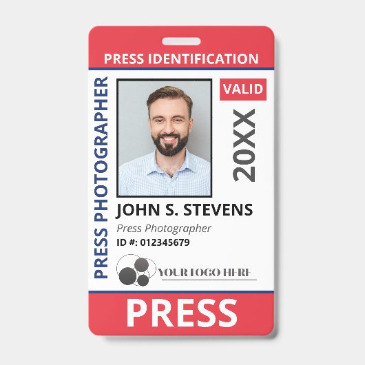 Red Blue Photo & Logo Press ID QR Code Badge (Voorzijde)