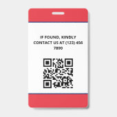 Red Blue Photo & Logo Press ID QR Code Badge (Achterkant)