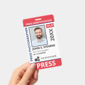 Red Blue Photo & Logo Press ID QR Code Badge (Handheld)