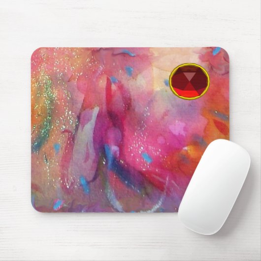 RED BLUE PINK ABSTRACTE WATERVERF Ruby Gemstone Muismat (Met muis)