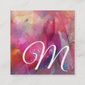 RED BLUE PINK ABSTRACTE WATERVERF Ruby Gemstone Vierkante Visitekaartje (Achterkant)