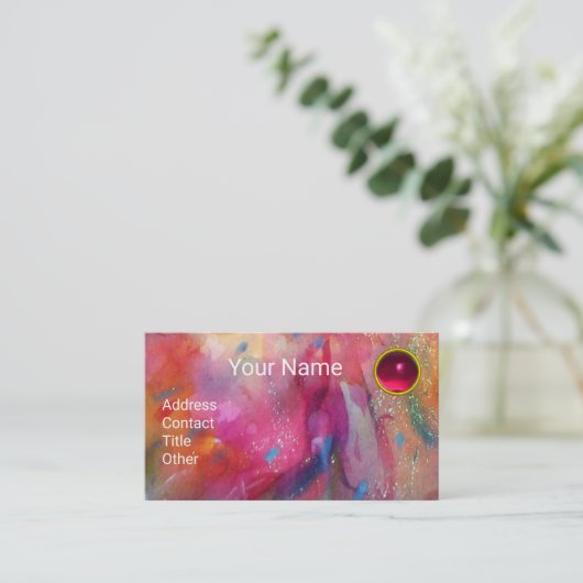 RED BLUE PINK ABSTRACTE WATERVERF Ruby Gemstone Visitekaartje (Staand voorkant)