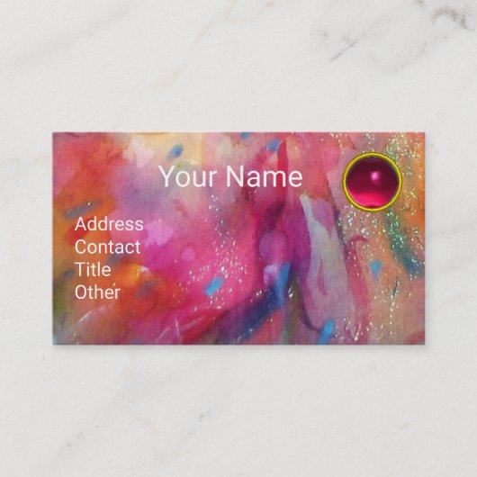RED BLUE PINK ABSTRACTE WATERVERF Ruby Gemstone Visitekaartje (Voorkant)