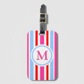 Red Blue Pink Candy Stripes Monogram Bagagelabel (Voorkant (verticaal))