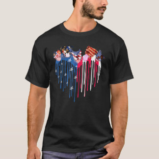 Red Blue Pitbull Heart USA vlag op 4 juli T-shirt