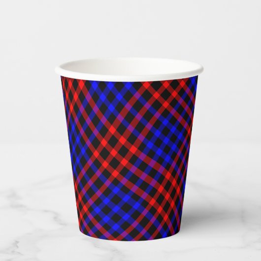 Red Blue Plaid Checker Seamless Pattern Papieren Bekers (Voorkant)