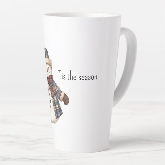 Red Blue Plaid Christmas Snowman Latte Mok (Rechterhoek)