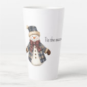 Red Blue Plaid Christmas Snowman Latte Mok (Voorkant)