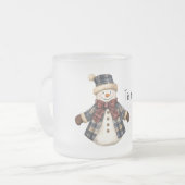 Red Blue Plaid Christmas Snowman Matglas Koffiemok (Voorkant links)