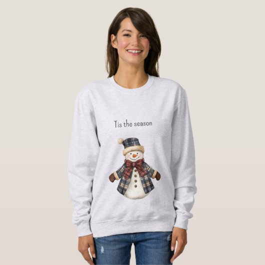 Red Blue Plaid Christmas Snowman Trui (Voorkant volledig)