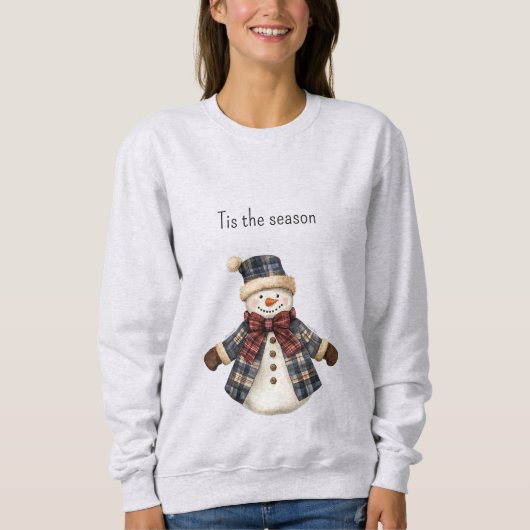 Red Blue Plaid Christmas Snowman Trui (Voorkant)