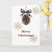 Red Blue Plaid Cream Bow Pine Cone Christmas Kaart (Gele Bloem)
