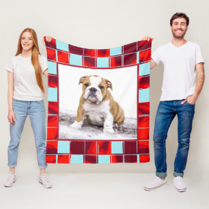 Red Blue Play Bulldog Dog Foto Fleece Deken