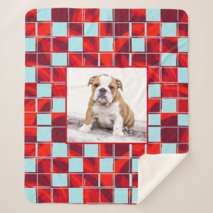Red Blue Play Bulldog Dog Foto Sherpa Deken