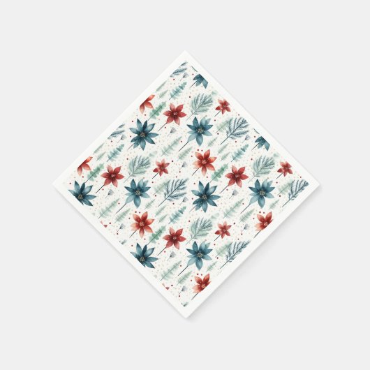 Red Blue Poinsettia Winter Servet (Hoek)