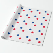 Red Blue Polka Dots White, aangepast kleurrijk, he Cadeaupapier (Uitgerold)