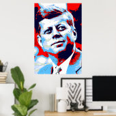 Red Blue Pop Art JFK John F. Kennedy Poster (Thuiskantoor)