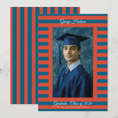 Red & Blue Preppy High School Photo Graduate Aankondiging (Voorkant / Achterkant)