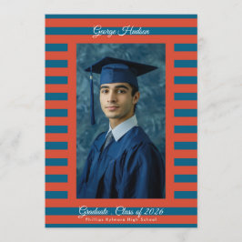 Red & Blue Preppy High School Photo Graduate Aankondiging