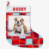 Red Blue Pset Bulldog Dog Photo Merry Kerstry Grote Kerstsok (Voorkant)