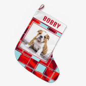Red Blue Pset Bulldog Dog Photo Merry Kerstry Grote Kerstsok (Voorkant (Hangend))