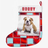 Red Blue Pset Bulldog Dog Photo Merry Kerstry Grote Kerstsok (Achterkant)