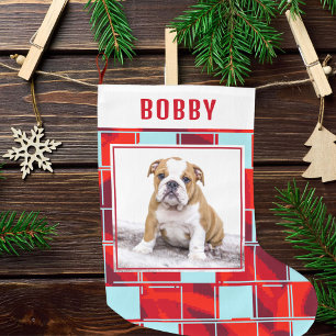 Red Blue Pset Bulldog Dog Photo Merry Kerstry Grote Kerstsok
