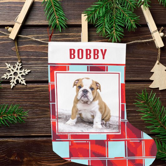 Red Blue Pset Bulldog Dog Photo Merry Kerstry Grote Kerstsok