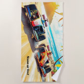 Red Blue Racing Cars op het zand Strandlaken (Voorkant)