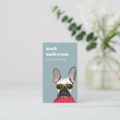 Red Blue Retro Blue French Bulldog Dog Trainer Visitekaartje (Staand voorkant)