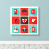 Red & Blue Retro London Collage Canvas Afdruk (Insitu (Houten vloer))